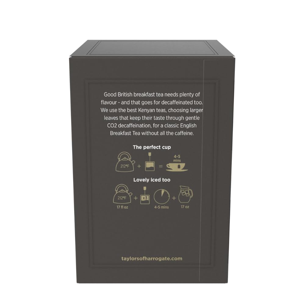 Taylors of Harrogate Decaffeinated Breakfast Tea - Rich & Balanced Flavor | 20 Individually Wrapped Bags
