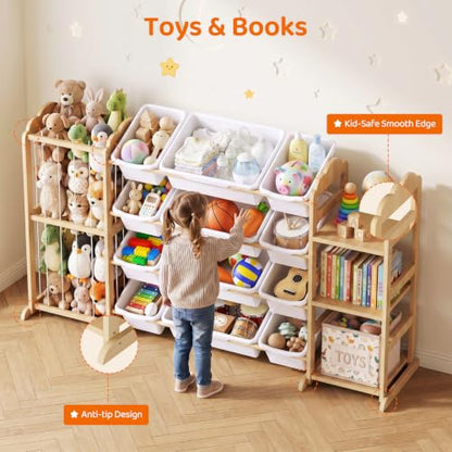 Kids Toy Organizer with Bookshelf and Stuffed Animal Storage - White