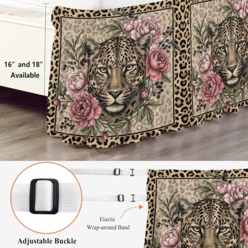 Adjustable Leopard Print Bed Skirt for Queen Size Bed 18 Inch Drop Blush Tan Olive Mauve