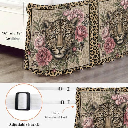 Adjustable Leopard Print Bed Skirt for Queen Size Bed 18 Inch Drop Blush Tan Olive Mauve