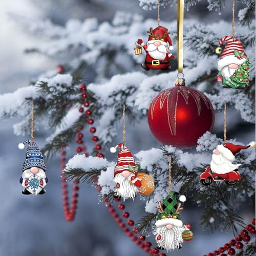 12 Pack Christmas Gnome Wooden Ornaments Holiday Tree Decor