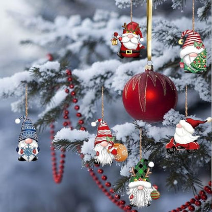 12 Pack Christmas Gnome Wooden Ornaments Holiday Tree Decor