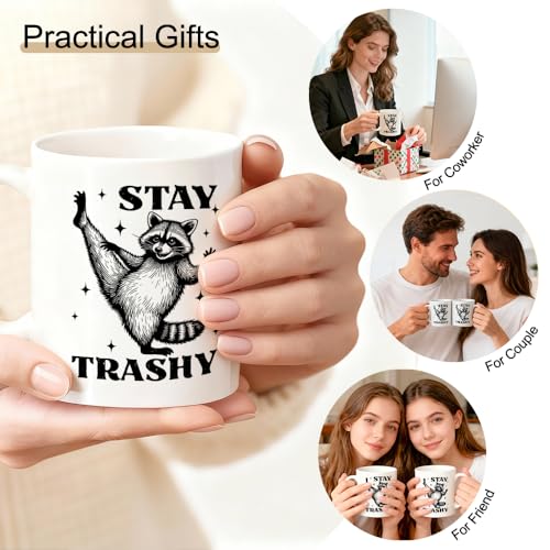 Stay Trashy Ceramic Mug - Raccoon Coffee Cup - White17