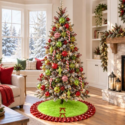 Wninbu Lime Green Christmas Tree Skirt 60 Inch Red Ruffle Polka Dot Bows