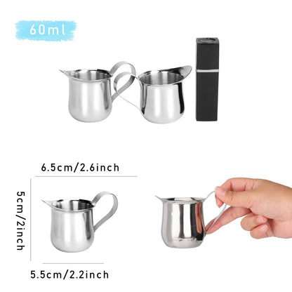 Rolin Roly 2Pcs Milk Frothing Pitcher Stainless Steel 60ml Small Bell-Shaped Creamer Mini Coffee Jug for Barista Cappuccino Espresso Cups Latte Art Pitcher