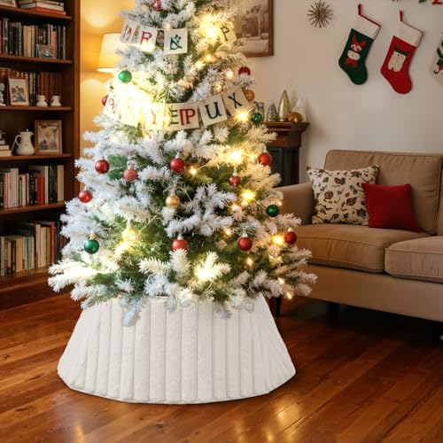 Christmas Tree Collar Plush 30 Inch White Tree Stand Cover Xmas Decor