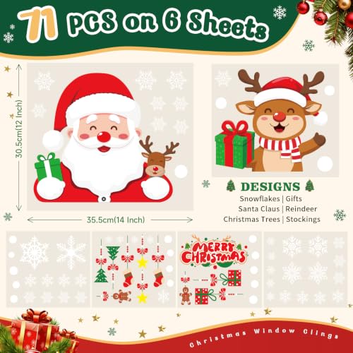 71 PCS Christmas Window Clings for Glass Snowflakes & Holiday Decor