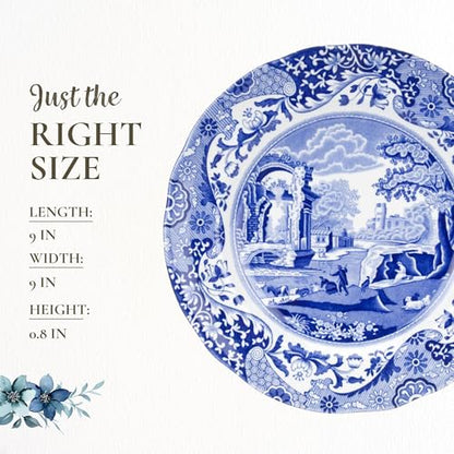 Blue & White Porcelain Luncheon Plates Set of 4 - 10.5-Inch Dinnerware with Eastern-Inspired Border
