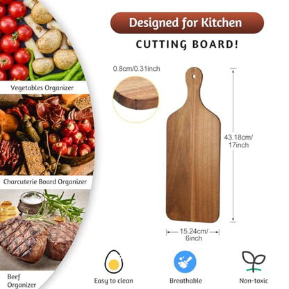 Acacia Wood Cutting Boards Set - 12 Pieces 17x6 Inches with Handle
