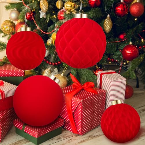 Red Velvet Christmas Ball Ornaments - 6 inch Shatterproof Holiday Decor Set (2pcs)