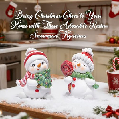 Hodao Christmas Snowman Figurines Set of 2 - Resin Holiday Home Decor