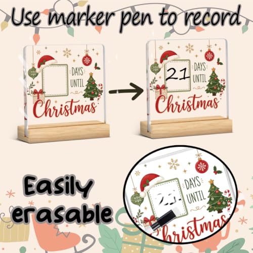 Christmas Countdown Desktop Decorations - Holiday Sign with Marker - 4x4 Inch - Christmas