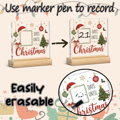 Christmas Countdown Desktop Decorations - Holiday Sign with Marker - 4x4 Inch - Christmas