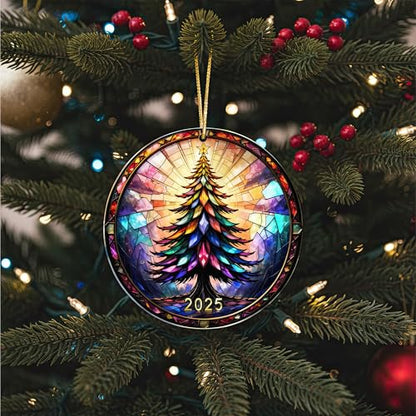 Jewel Tree Christmas Ornaments 2025 Faux Stained Glass Effect Acrylic Holiday Decor