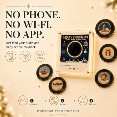 Christmas Fridge Magnet Music Player Set with 9 Vinyl Discs & USB-C - 1 Set