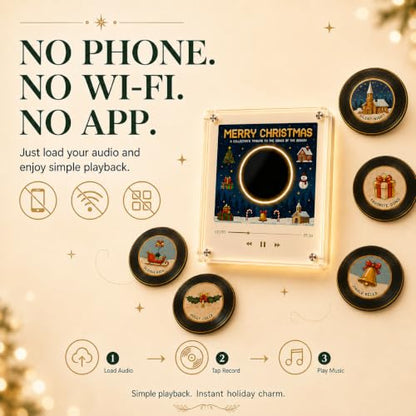Christmas Fridge Magnet Music Player Set with 9 Vinyl Discs & USB-C - 1 Set