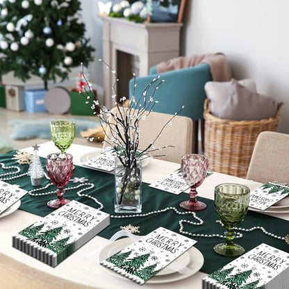 Christmas Tree Napkins 60 Pack - Disposable Holiday Dinner & Party Supplies