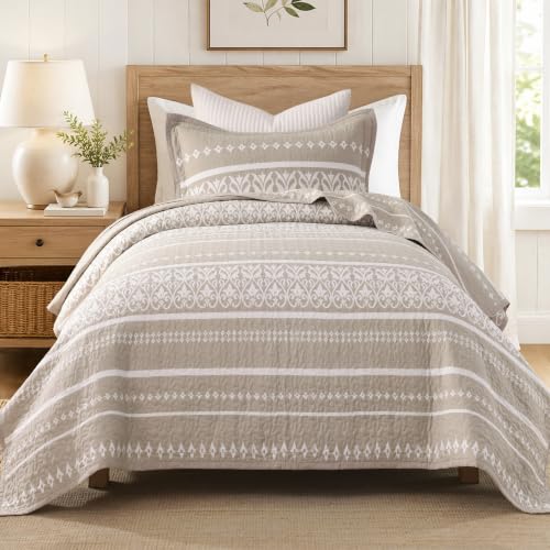 Boho Beige Twin Cotton Quilt Bedding Set 3PCS with Pillow Shams