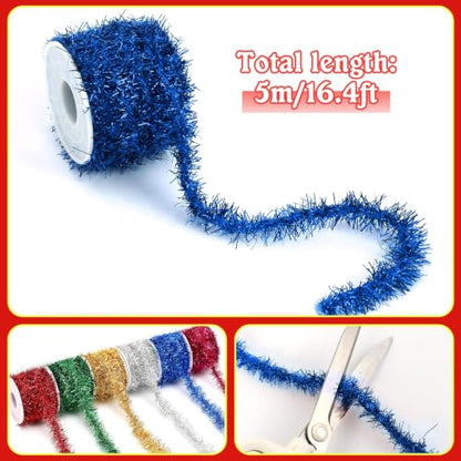 Christmas Tinsel Garland Set - 6 Rolls, 98.4 ft Holiday Decor