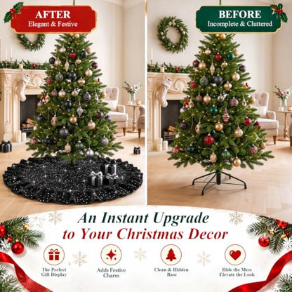 Black Sequin Mini Christmas Tree Skirt 24 Inch Halloween Decor Variation