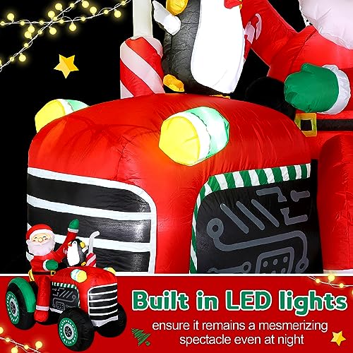 5ft Christmas Inflatable Santa Tractor with Penguin & Lights Outdoor Yard Decor