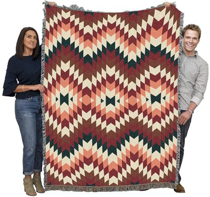 Western Tapestry Throw Blanket - Sandy Fires Cotton Woven Heirloom 72x54 - Made in USA
