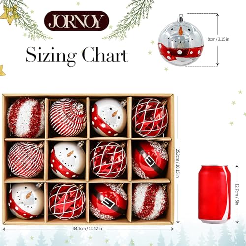 Christmas Tree Ornaments 12-Pack Red & White Plastic Shatterproof Balls 3.15 Inch