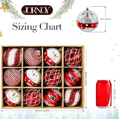 Christmas Tree Ornaments 12-Pack Red & White Plastic Shatterproof Balls 3.15 Inch