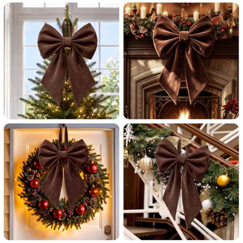 Dark Brown Velvet Christmas Bow 22 Inch Tree Topper - Janinka Variation