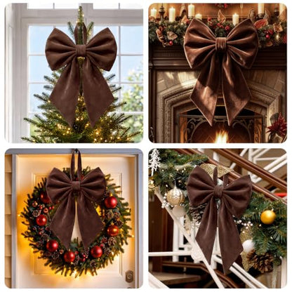 Dark Brown Velvet Christmas Bow 22 Inch Tree Topper - Janinka Variation