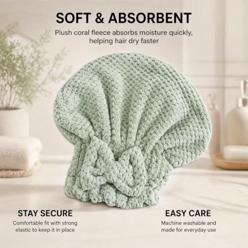 5-Piece Hair Care Set with Microfiber Caps Silk Sleep Bonnet & Wide Tooth Comb