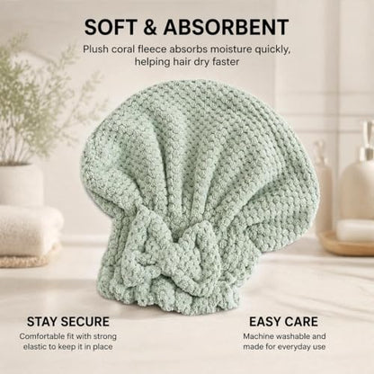 5-Piece Hair Care Set with Microfiber Caps Silk Sleep Bonnet & Wide Tooth Comb