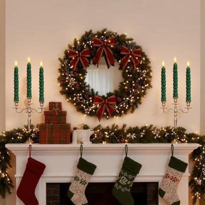 Christmas Tree Candles with Remote & Vintage Metal Holders - 6 Pack