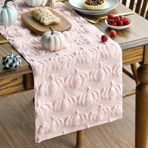 Pink Faux Fur Pumpkin Table Runner 13x90 Inch Fall Decor