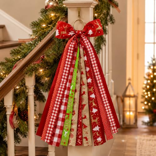 Red Christmas Wreath Bow Plaid Ribbon Door Swag Decor - 23.6in