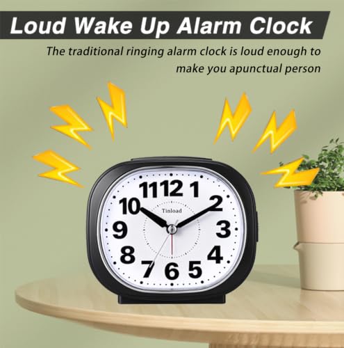 Heavy Sleepers Alarm Clock Loud Audible Ringtone Nightstand Clock Black