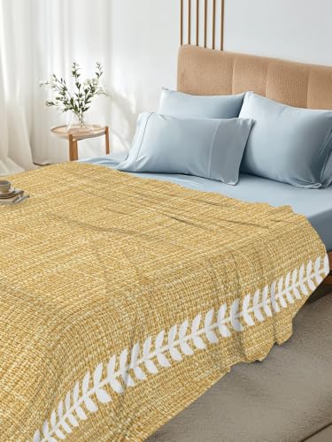 Mustard Gold King Flat Sheet - Microfiber Bed Sheets for King Bed, Fall Botanical Design