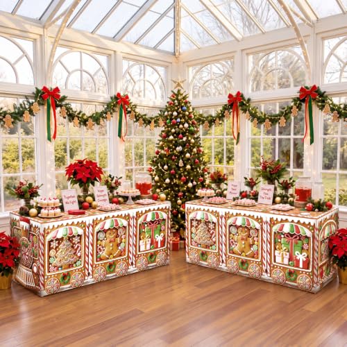 Christmas Gingerbread Train Tablecloth Set - 6 ft Holiday Party Decor Variation of 2 / Train