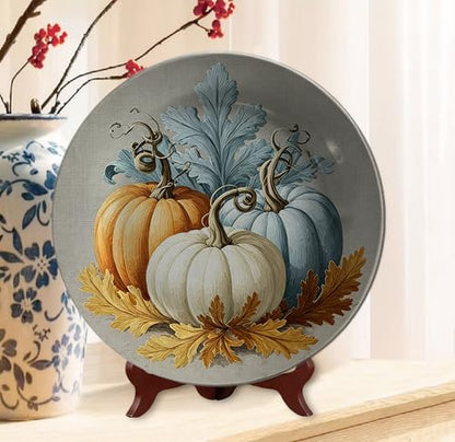 Fall Pumpkin Wall Decor Plates Set - 10 Inch Harvest Wall Hangings