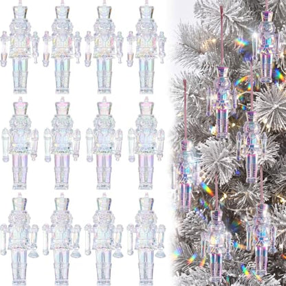 Iridescent Christmas Nutcracker Ornaments Set - 12 Soldier Decorations