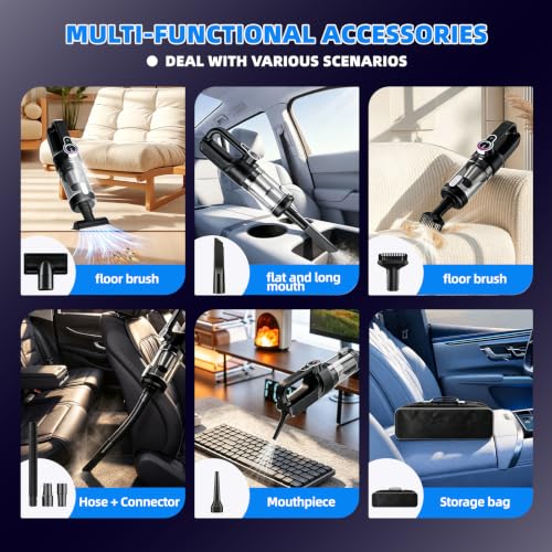 Cordless Car Vacuum Cleaner 20000Pa Handheld & Air Duster with Attachments