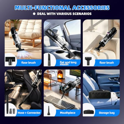 Cordless Car Vacuum Cleaner 20000Pa Handheld & Air Duster with Attachments
