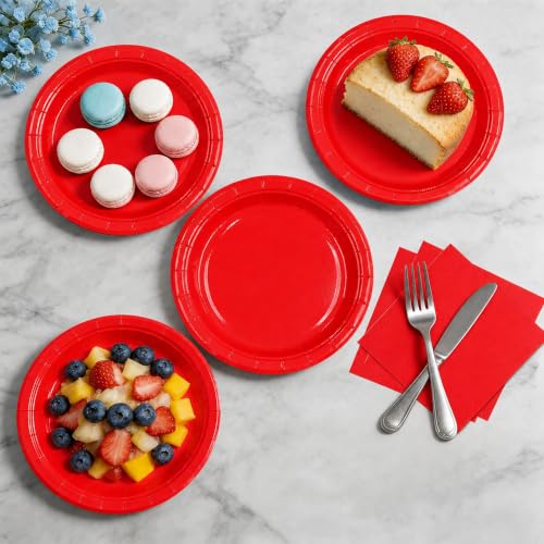 Red Paper Plates and Napkins Set - 50PCS Party Supplies for Events - Red