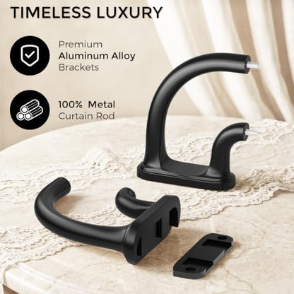 Black Double Curtain Rod 36-120 Inch Adjustable Wrap-Around Window Rods