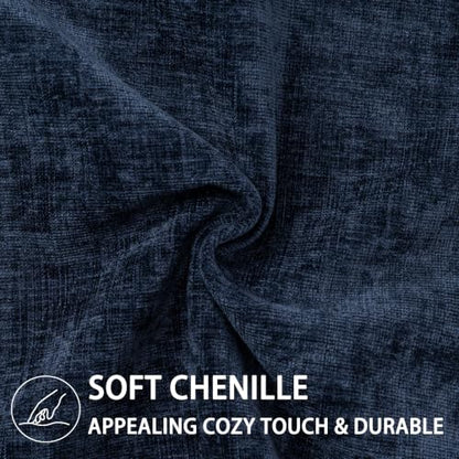 Chenille Decorative Throw Pillow Covers 18x18 Inch Navy Blue Pack of 2 - Soft Velvety Fabric