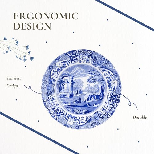 Blue & White Porcelain Luncheon Plates Set of 4 - 10.5-Inch Dinnerware with Eastern-Inspired Border
