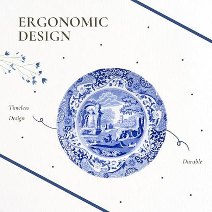 Blue & White Porcelain Luncheon Plates Set of 4 - 10.5-Inch Dinnerware with Eastern-Inspired Border