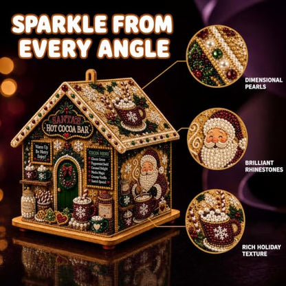 Christmas Wooden House Diamond Art Kit 3D Pearl & Rhinestone Decor - 2PCS