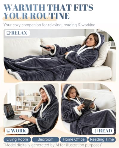 Wearable Heated Blanket with Hood and Foot Pockets - 1pcs