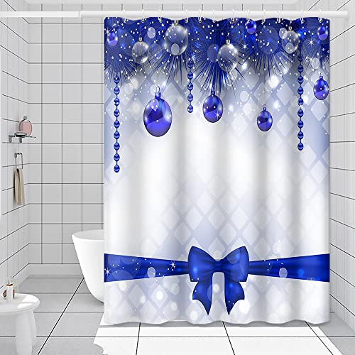 Merry Christmas Shower Curtain with Hooks - Blue Xmas Balls & Bow, 48x72 Inch Variation of THIS listing